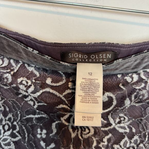 Sigrid Olsen metallic silver lace midi skirt tiered size 12 fairy whiimsygoth - Picture 4 of 9